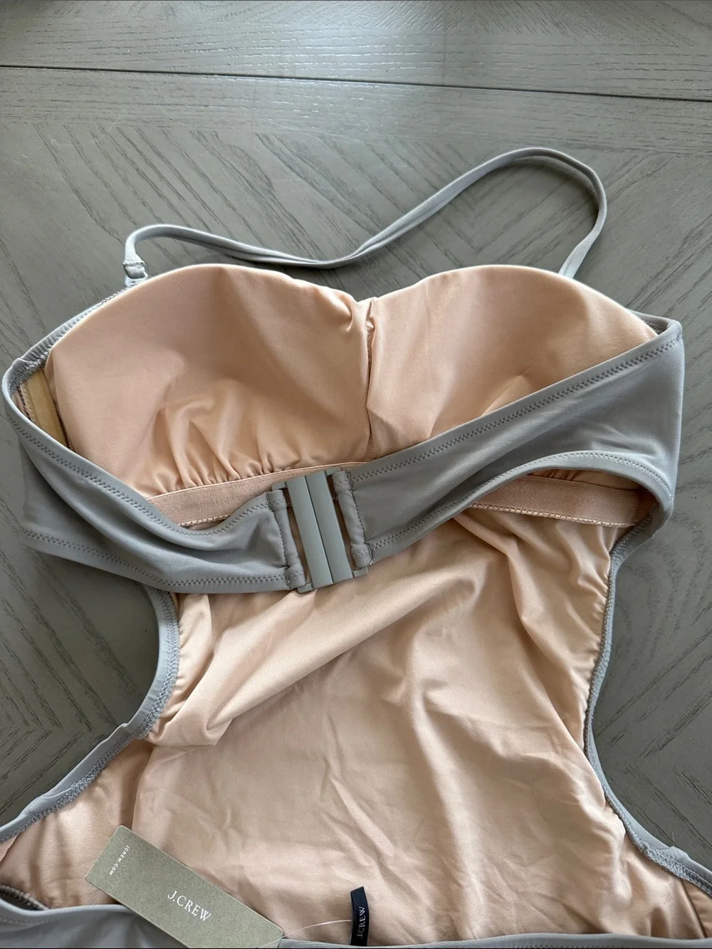 J. Crew gray one-piece swimsuit with blush lining